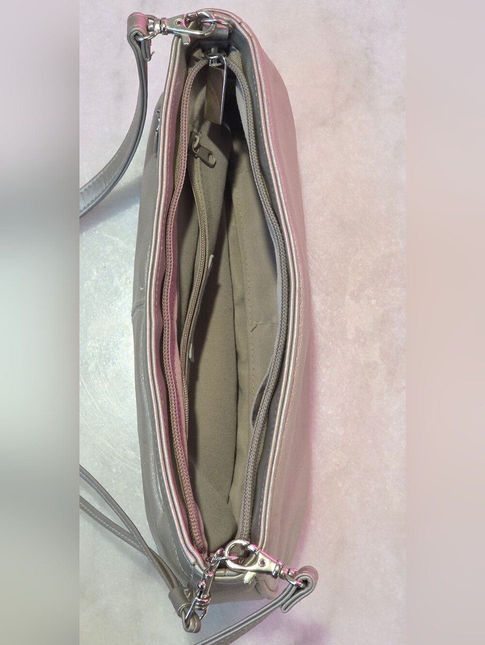 Worthington Pewter Metallic Leather Shoulder Bag with Pink Trim - Picture 9 of 14